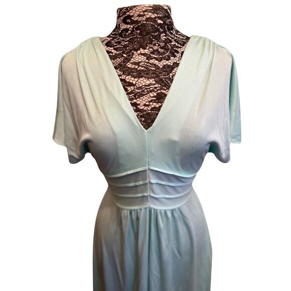 Vintage‎ 70s Dress Evening Gown Mint Green Long Maxi V Neck Empire Waist Flowy S - Picture 3 of 16
